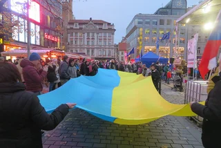 Ukrainian flag at Wenceslas Square. (Photo: Raymond Johnston)