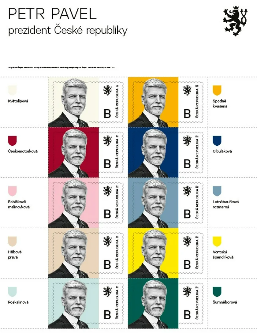Sheet of 10 stamps featuring President Petr Pavel. Photo: Česká pošta