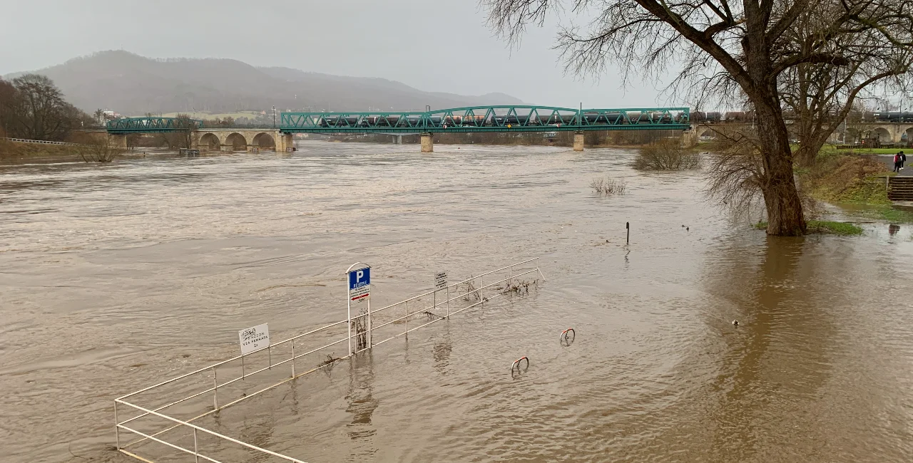 A flooded river in Děčín, Ústí nad Labem. Photo: X/@decinsko