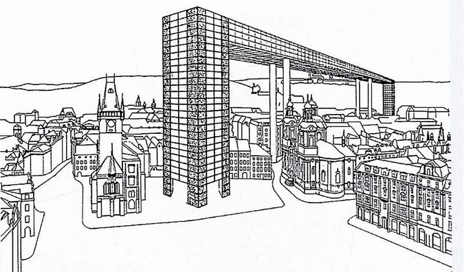 Milan Knížák's proposal of La-Défense-type arch