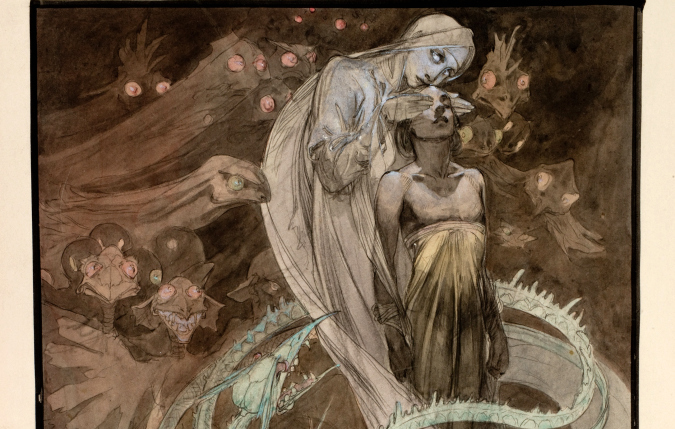 Alfons Mucha, figural scene, 1899
