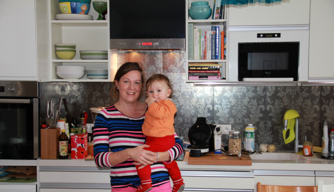 Cecilia and Mila at home in the kitchen