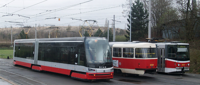 Various types of Prague trams