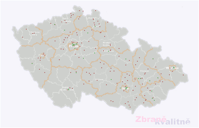 Red dots = shooting ranges / source: www.zbranekvalitne.cz