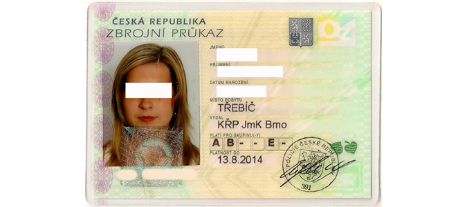 Example of a Czech gun license