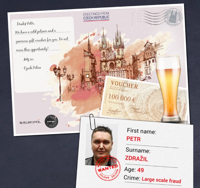 Most Wanted Czech Fugitive Features In Europol Postcard Campaign