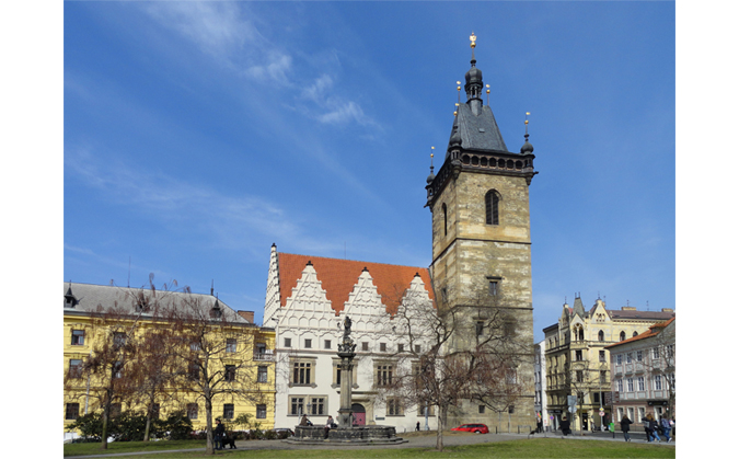 the New Town Hall, opposite Karlovo náměstí