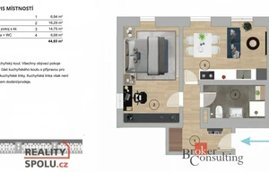 Apartment for sale, 2+kk - 1 bedroom, 45m<sup>2</sup>