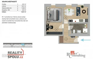 Apartment for sale, 2+kk - 1 bedroom, 44m<sup>2</sup>