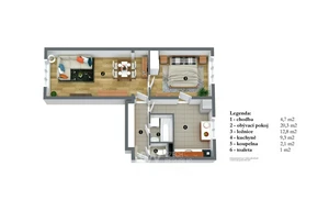 Apartment for sale, 2+1 - 1 bedroom, 50m<sup>2</sup>