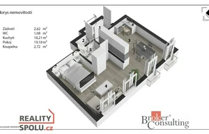 Apartment for rent, 2+kk - 1 bedroom, 44m<sup>2</sup>