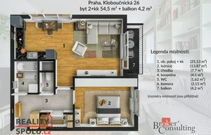 Apartment for sale, 2+kk - 1 bedroom, 54m<sup>2</sup>