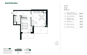 Apartment for rent, 2+kk - 1 bedroom, 48m<sup>2</sup>