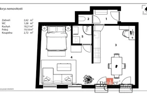 Apartment for sale, 2+kk - 1 bedroom, 44m<sup>2</sup>