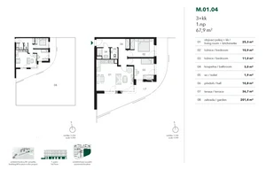 Apartment for rent, 3+kk - 2 bedrooms, 68m<sup>2</sup>