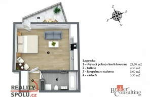 Apartment for rent, 1+KK - Studio, 34m<sup>2</sup>