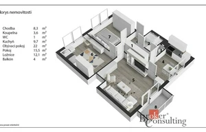 Apartment for sale, 3+1 - 2 bedrooms, 77m<sup>2</sup>