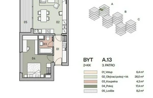 Apartment for rent, 2+kk - 1 bedroom, 60m<sup>2</sup>