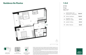 Apartment for sale, 2+kk - 1 bedroom, 56m<sup>2</sup>