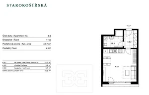Apartment for rent, 1+KK - Studio, 43m<sup>2</sup>