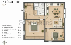 Apartment for rent, 3+kk - 2 bedrooms, 76m<sup>2</sup>