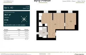 Apartment for rent, 2+kk - 1 bedroom, 39m<sup>2</sup>