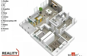 Apartment for rent, 3+kk - 2 bedrooms, 86m<sup>2</sup>