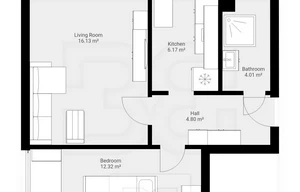 Apartment for rent, 2+1 - 1 bedroom, 47m<sup>2</sup>