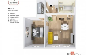 Apartment for sale, 2+kk - 1 bedroom, 44m<sup>2</sup>