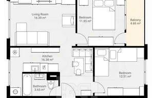 Apartment for rent, 3+kk - 2 bedrooms, 63m<sup>2</sup>