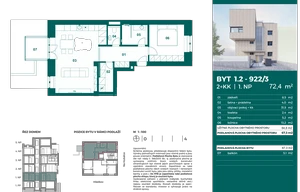 Apartment for rent, 2+kk - 1 bedroom, 72m<sup>2</sup>