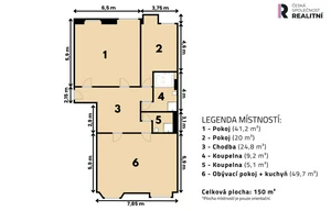 Apartment for rent, 3+kk - 2 bedrooms, 150m<sup>2</sup>
