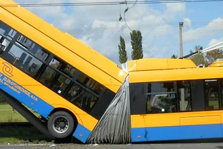 Zlín Traffic Accident Leaves Trolleybus Airborne