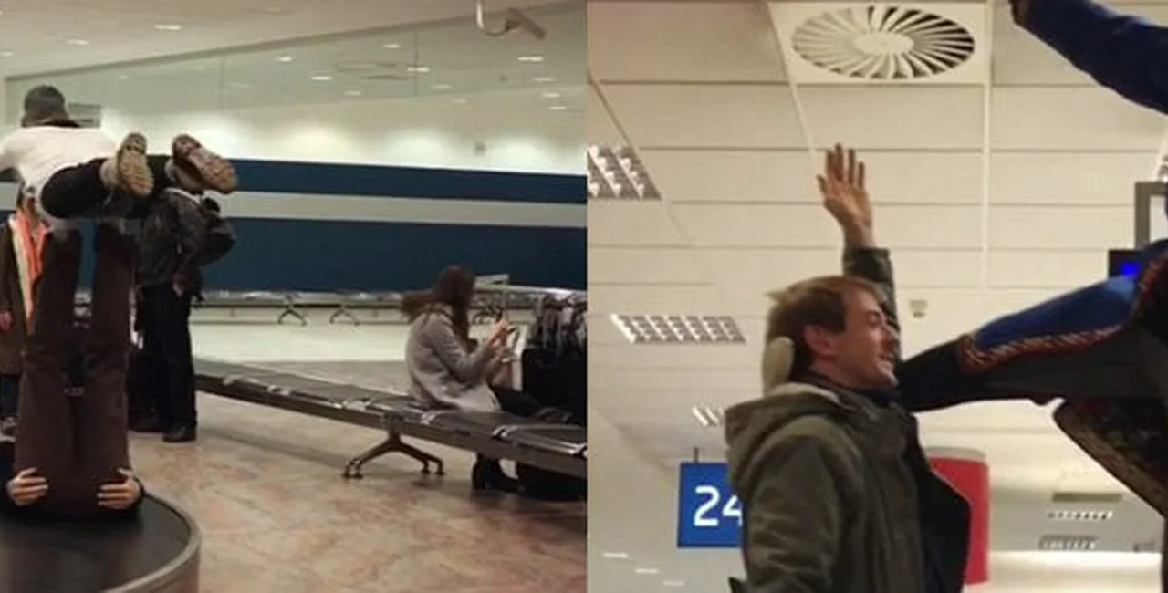 VIDEO: Acrobats Perform on Baggage Carousel at Prague Airport