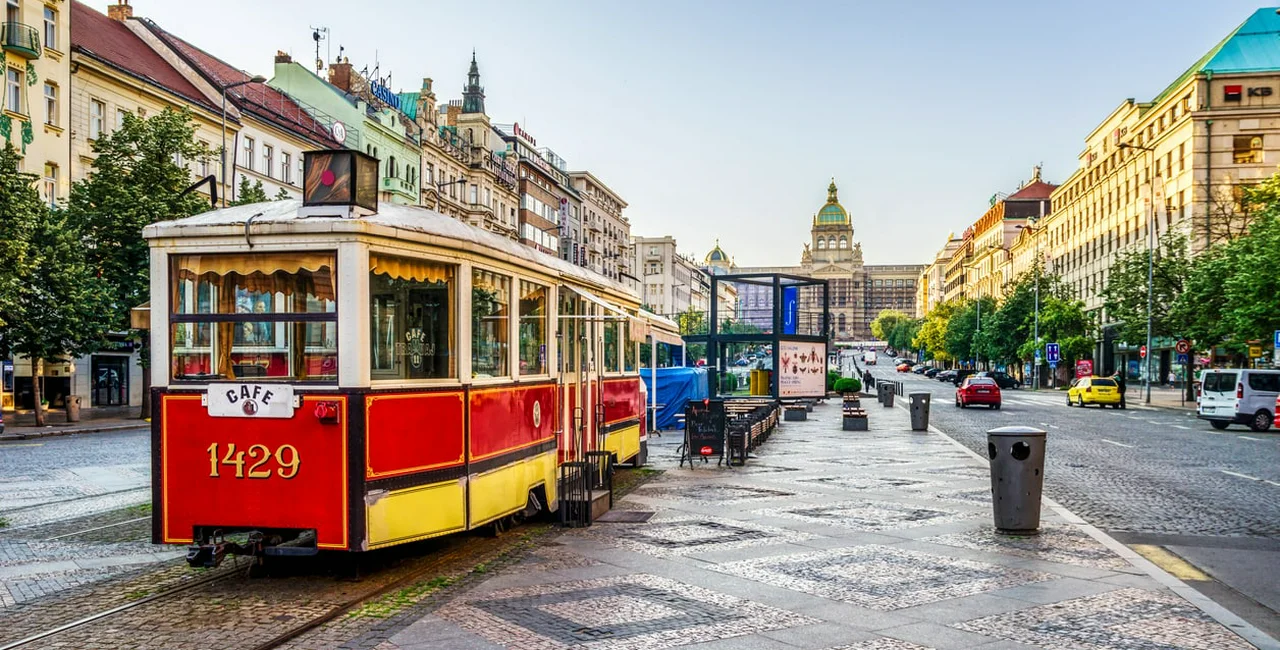 This tram cafe is a relic of a once-thriving line at Wenceslas Square, but within four years  trams could ride down the area once again