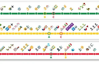 Can you identify the stations on this emoji map of Prague's metro?