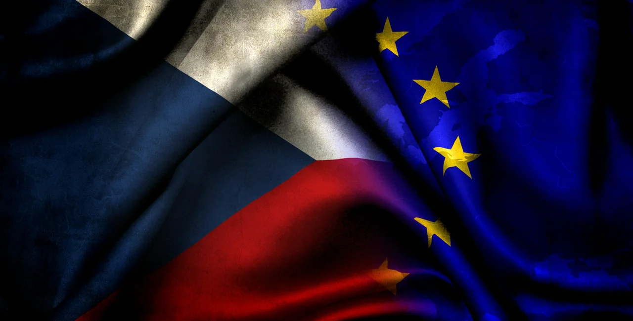 Flag of the Czech Republic and the EU. The Czech Republic became a member of the European Union in 2004