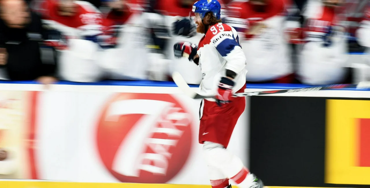 Czech team captain Jakub Voráček celebrates after scoring a Czech record 15th point in IIHF qualifying play against Switzerland today (photo via Twitter / Czech National Team)