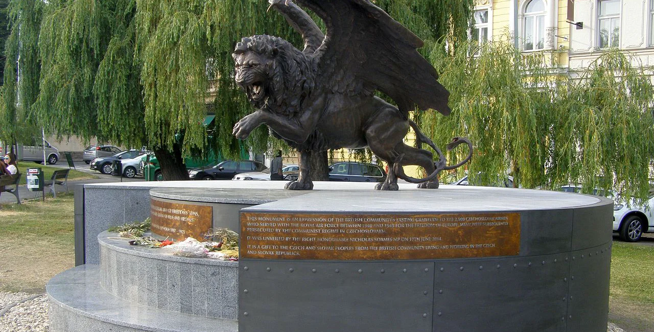 This winged lion near the Malostranská metro stop commemorates the Czechoslovak air personnel who served with the RAF (photo via Wikimedia / Mojmir Churavy)