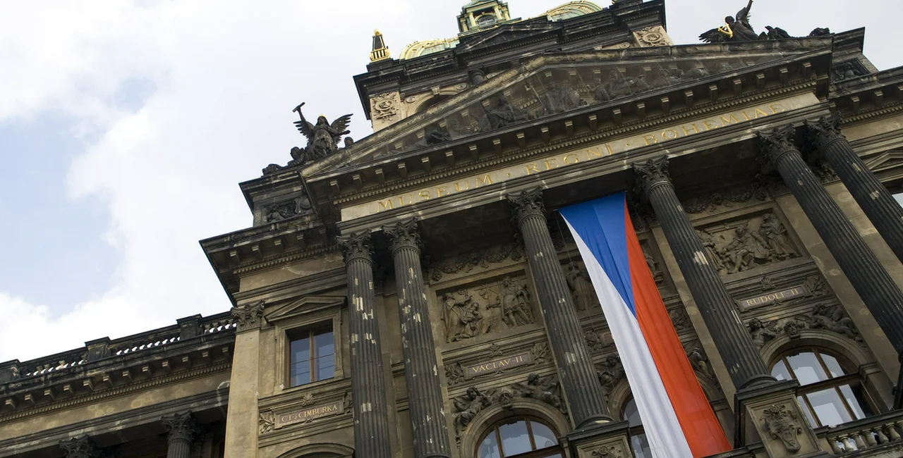 A Czech flag hangs at Prague's National Museum