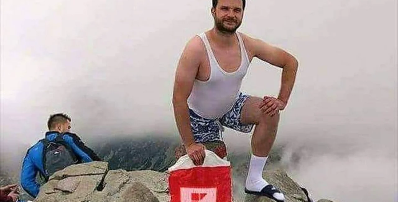 This Slovak meme, labelled "Czech tourist in the Tatras", has been photoshopped. The man in the picture is actually Polish. 