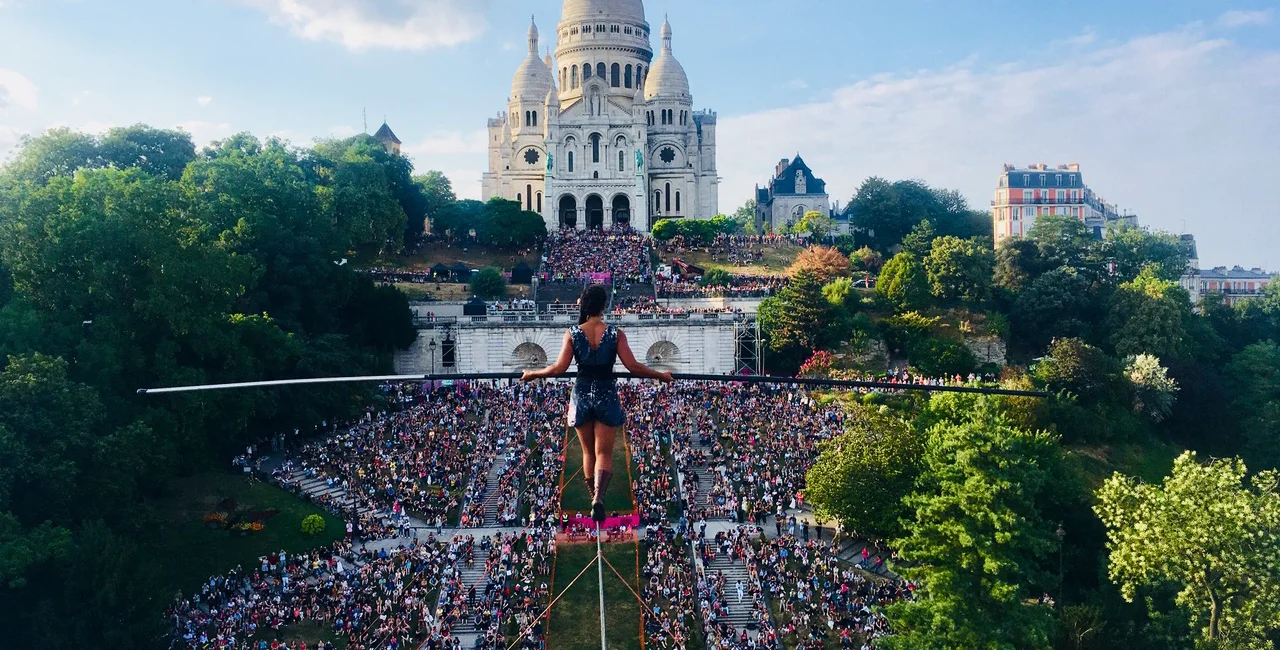 Pictured: Tatiana-Mosio Bongonga crossing Montmartre Hill to Sacre Coeur Basilica, Paris