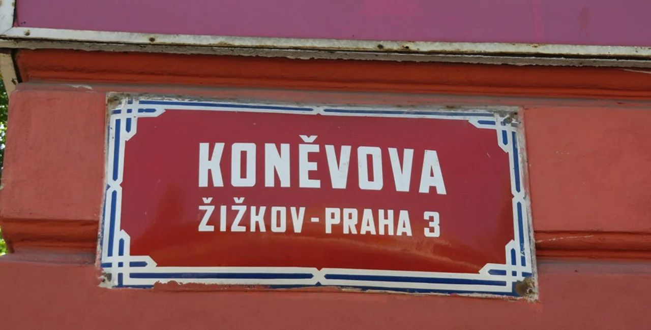 Sign on Koněvova Street. via Raymond Johnston