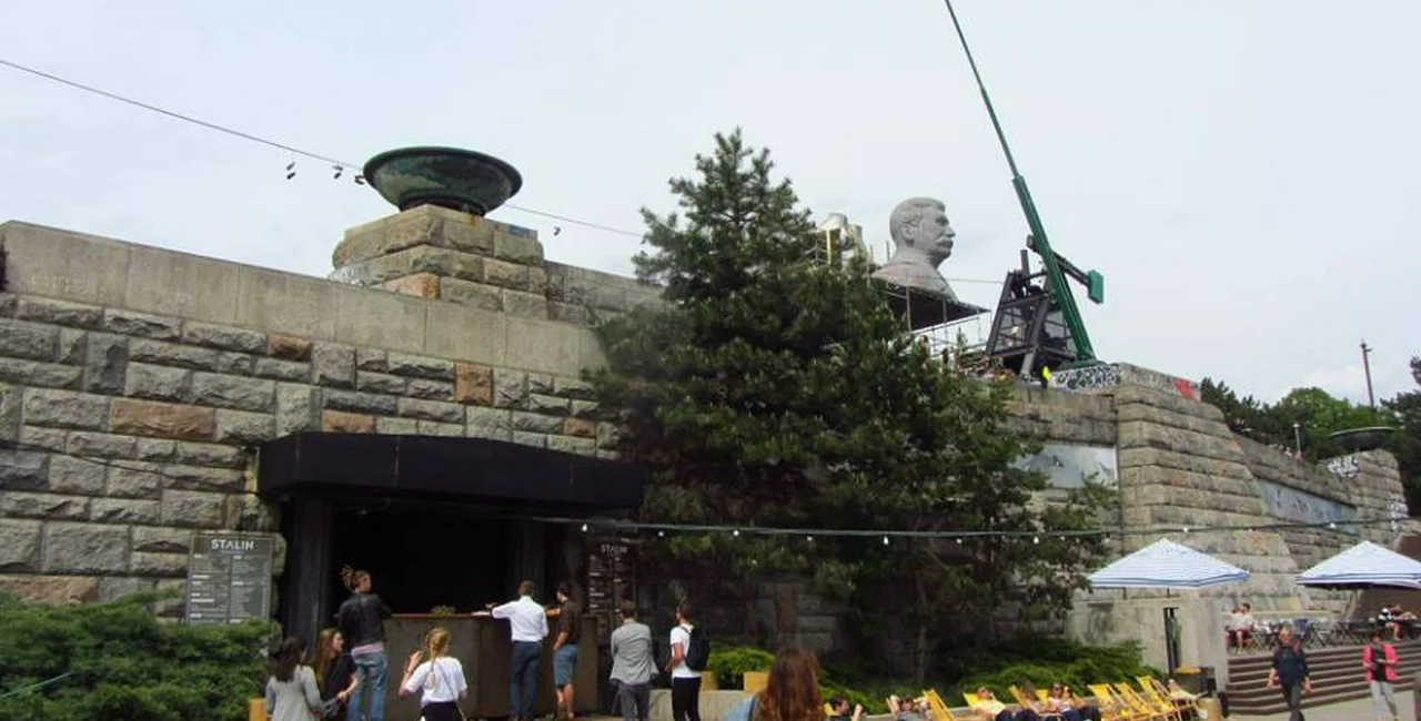 Movie prop of Stalin visible above the base of the Stalin statue. via Raymond Johnston