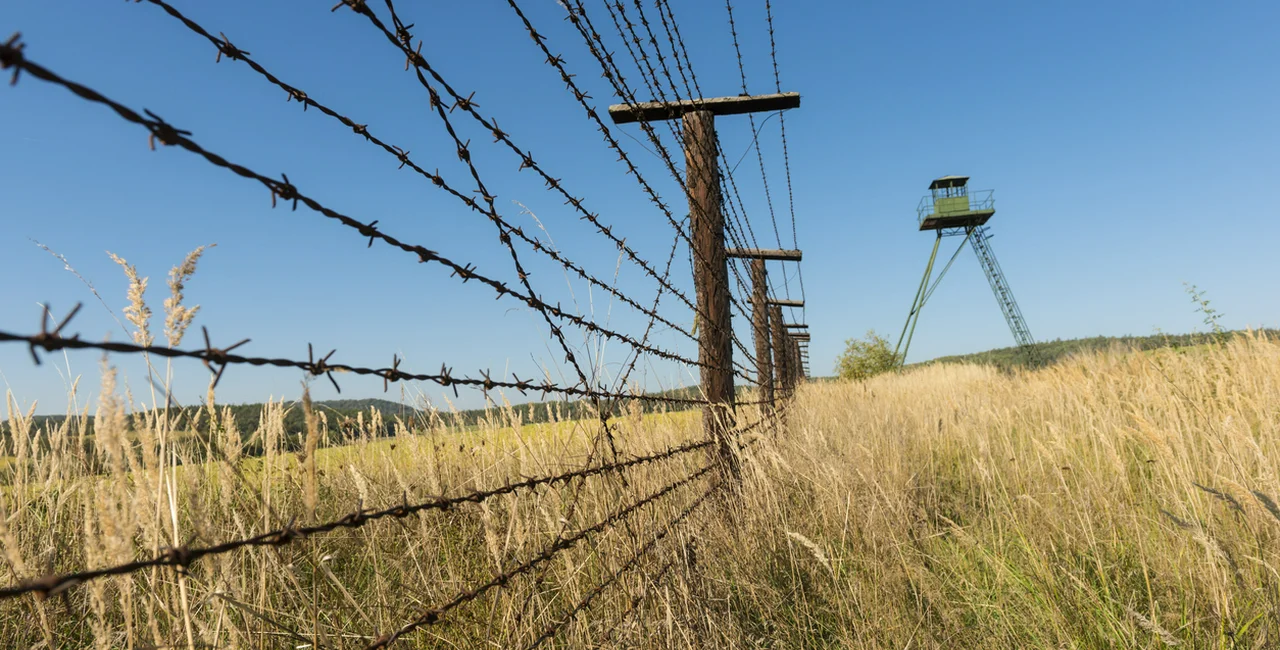 This barbed wire fence and lookout tower at Čižov, by the Austrian border, is the only preserved section of the Iron Curtain remaining in the Czech Republic