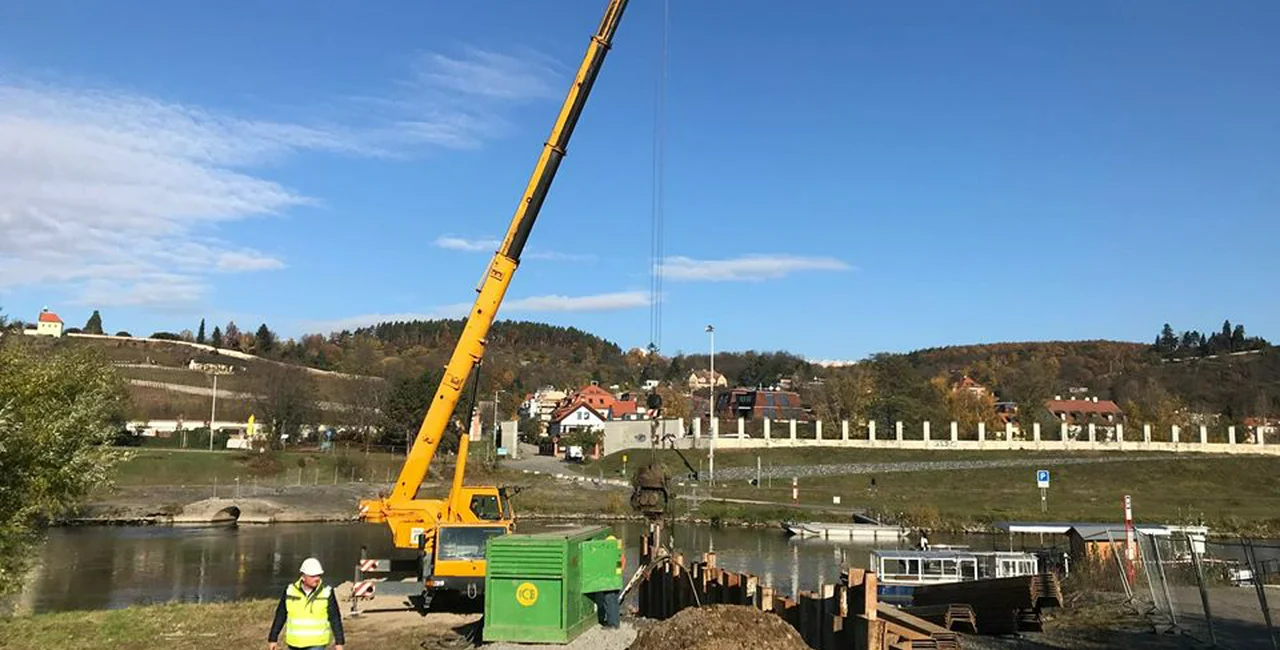 Start of construction on the Troja footbridge. via Facebook