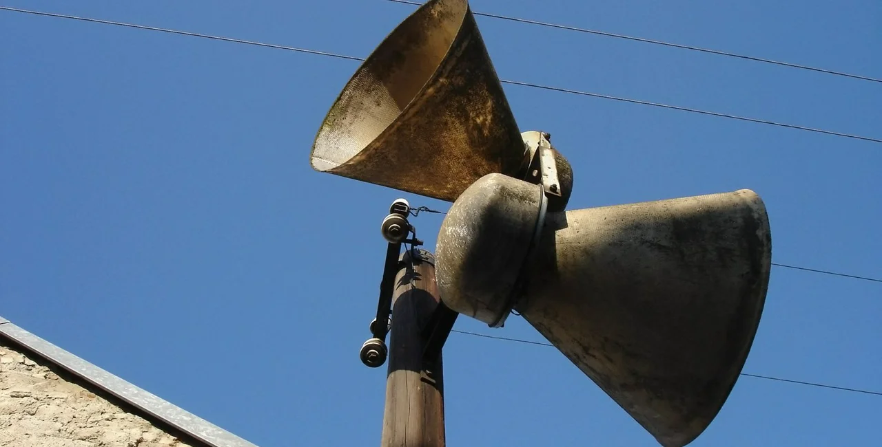 Loudspeakers on a pole in a Czech town