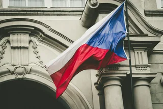 A Czech flag hangs in Prague