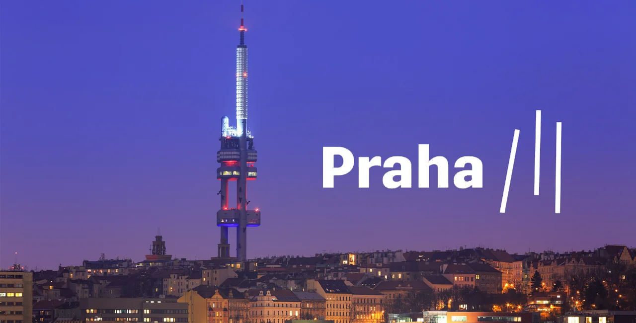 Prague 3's new logo next to the Žižkov Television Tower