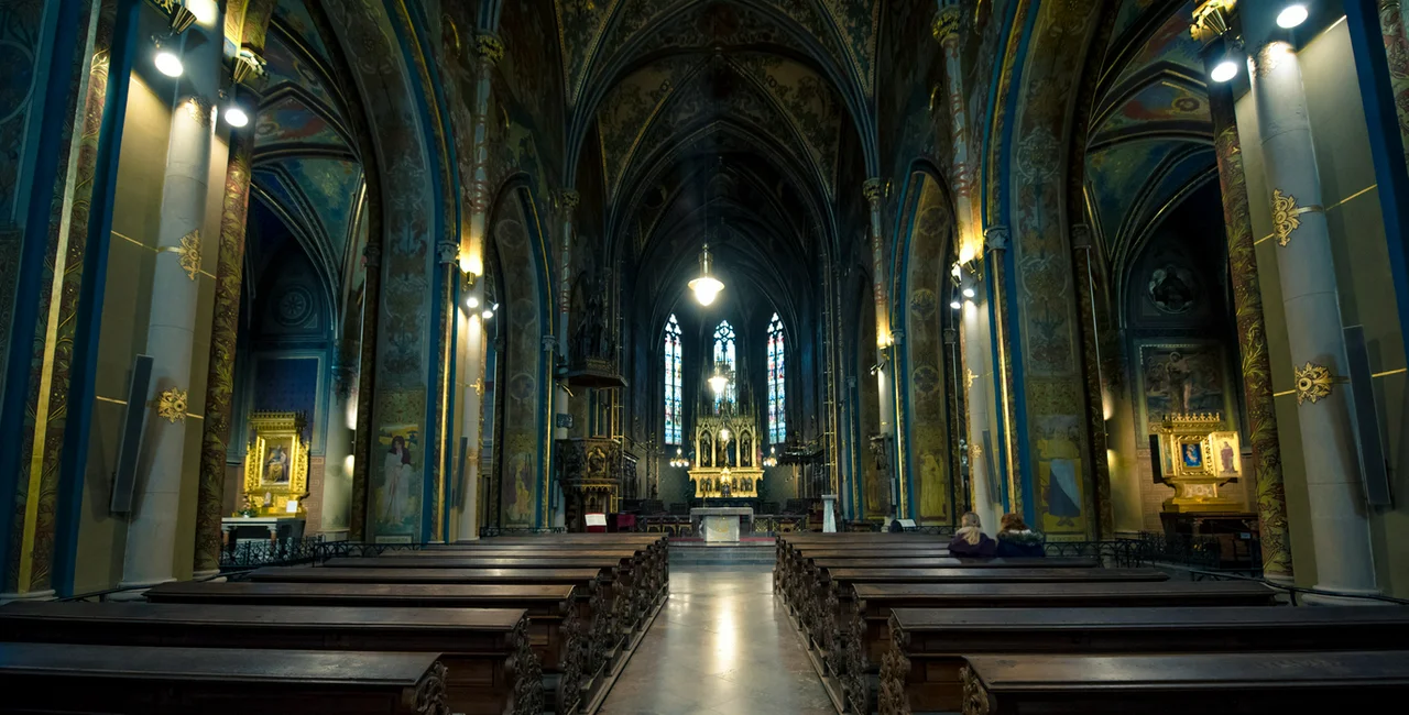 Interior view of Basilica of St. Peter and St. Paul at Vyšehrad In Prague